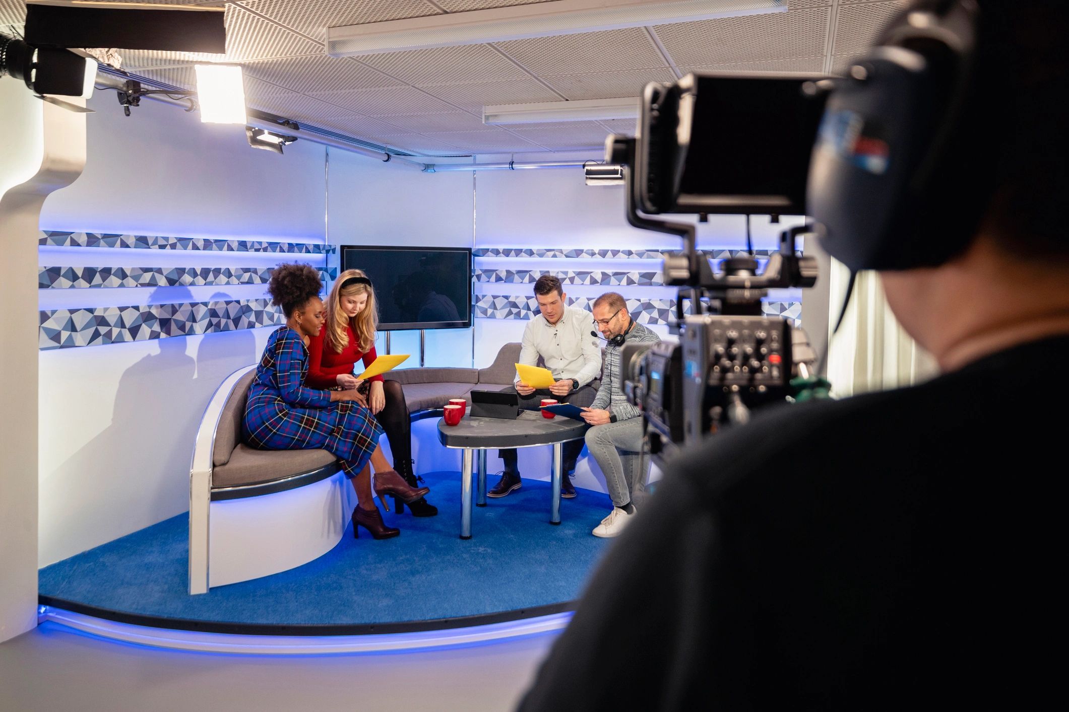 Television studio covering political news