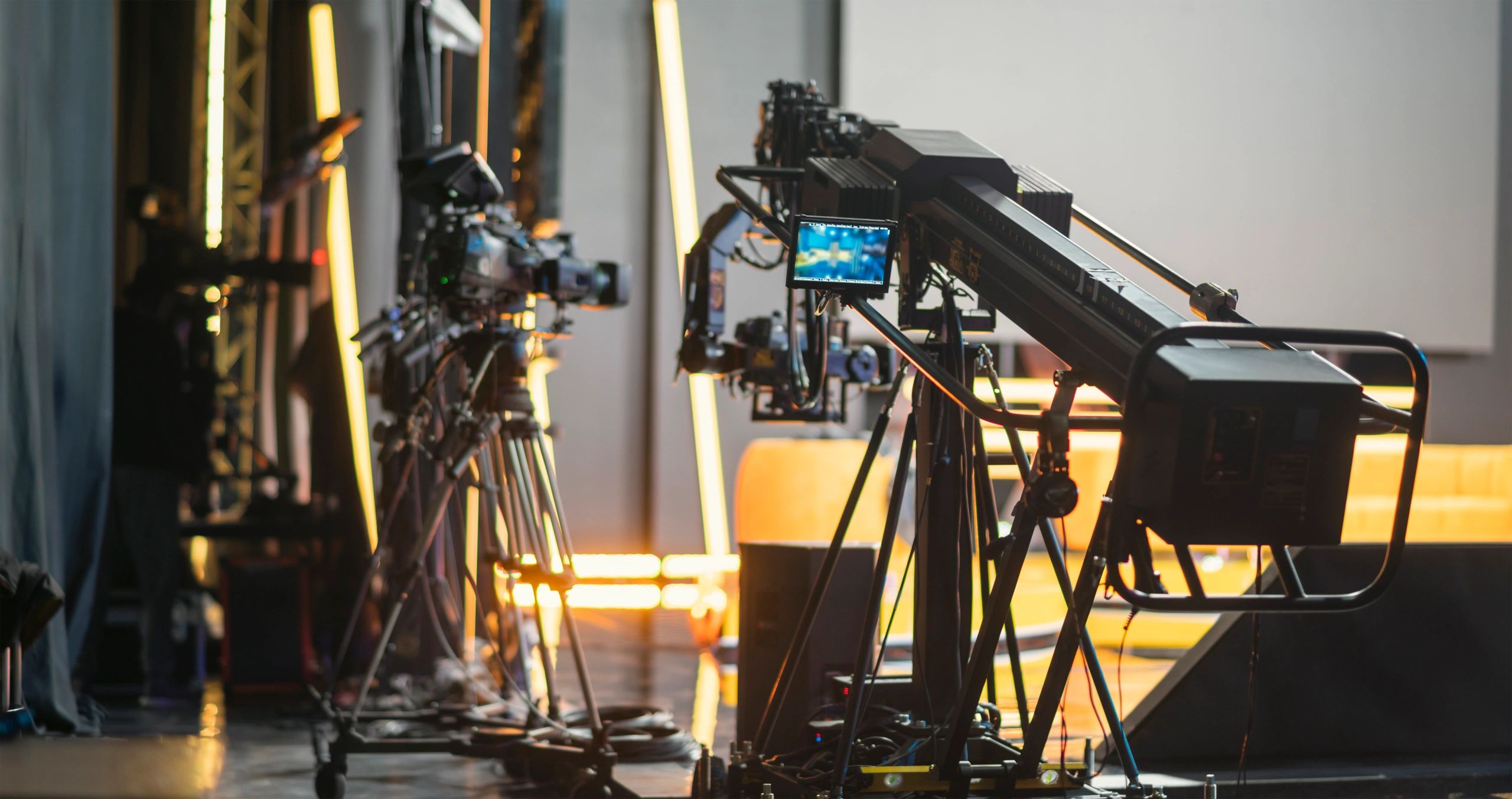 Professional newsroom with broadcast equipment